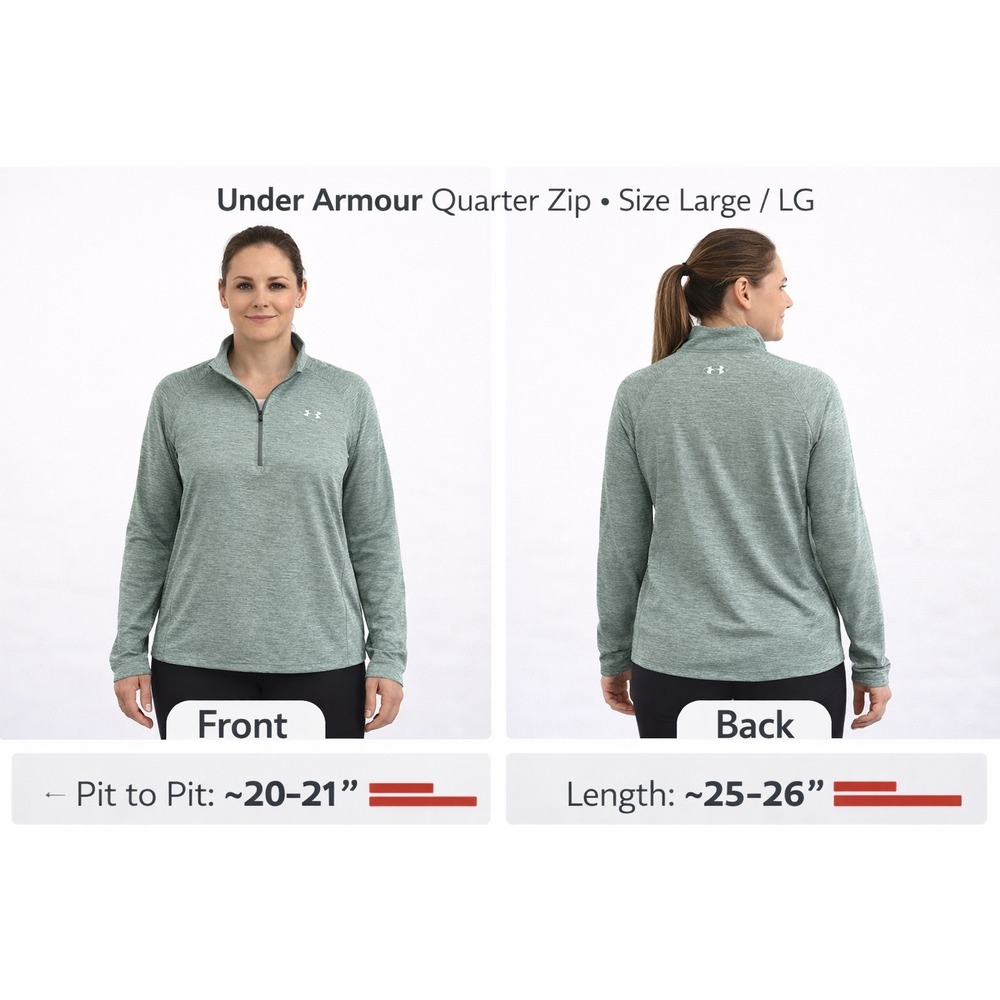 Under Armour Womens Large Quarter Zip Pullover Heathered Green HeatGear LG